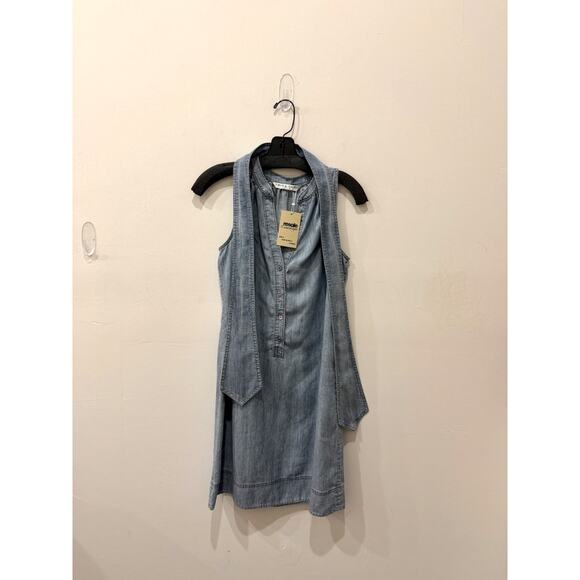 Trina Turk Anemones Chambray Self Tie Waist A-Line Mini Dress Blue Womens Sze XS - Picture 2 of 5